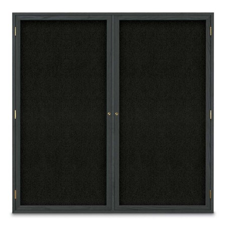 United Visual Products Sliding Door Indoor Enclosed Corkboard, 9 UV9029ACSH-WHITE-BLACK